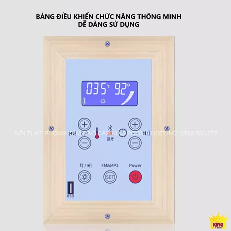 Bảng điều khiển thông minh của Phòng Xông Hơi Hồng Ngoại KF6 với giao diện dễ sử dụng và nhiều chức năng.