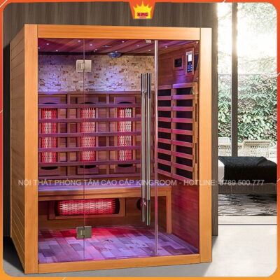 Phòng xông hơi khô hồng ngoại KB10 sang trọng với ánh sáng dịu nhẹ và không gian thư giãn
