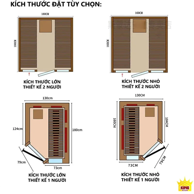 Kích thước tùy chọn của Phòng Xông Hơi Khô SM3, phù hợp cho cả không gian lớn và nhỏ