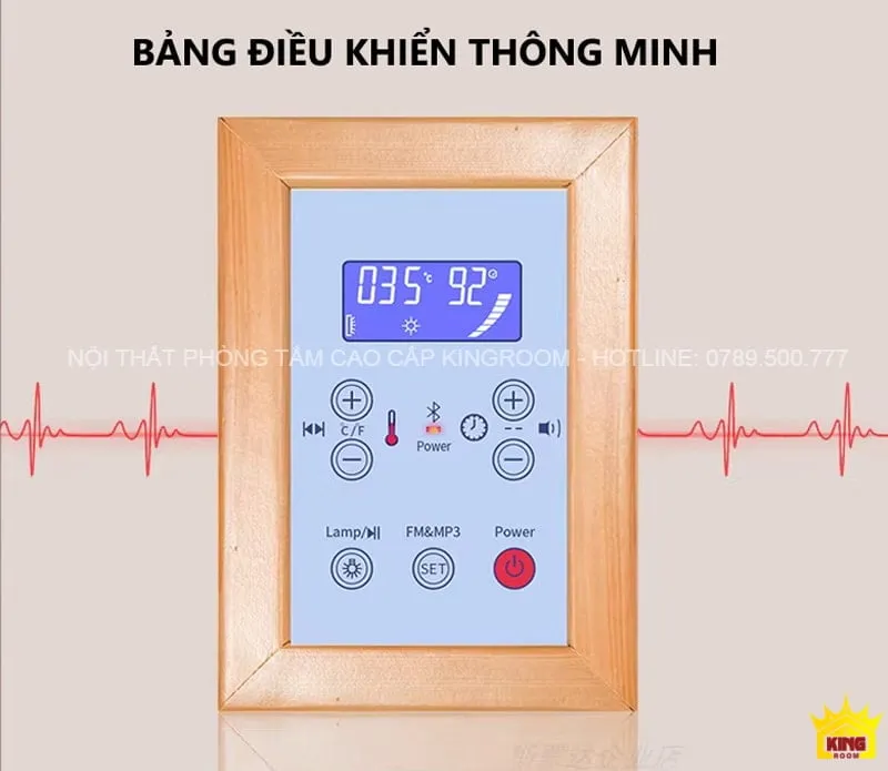 Bảng điều khiển thông minh của phòng xông hơi khô SM3, với các chức năng điều chỉnh nhiệt độ và thời gian xông hơi