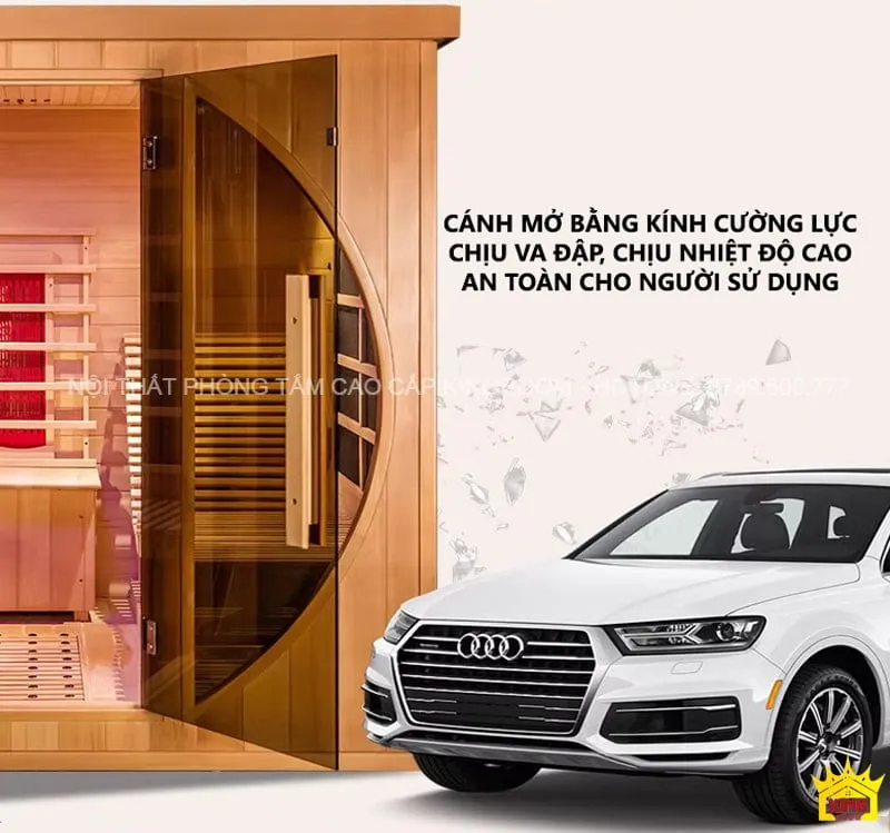 Cửa phòng xông hơi khô SM3 làm từ kính cường lực, đảm bảo an toàn và chịu lực tốt