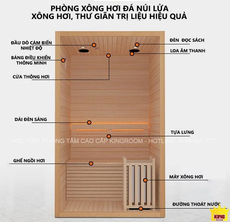 Phòng xông hơi ướt đá núi lửa cao cấp KH5 với bảng điều khiển thông minh và ghế nghỉ tiện lợi