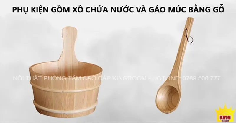 Bộ gáo gỗ và xô gỗ cho phòng xông hơi ướt cao cấp