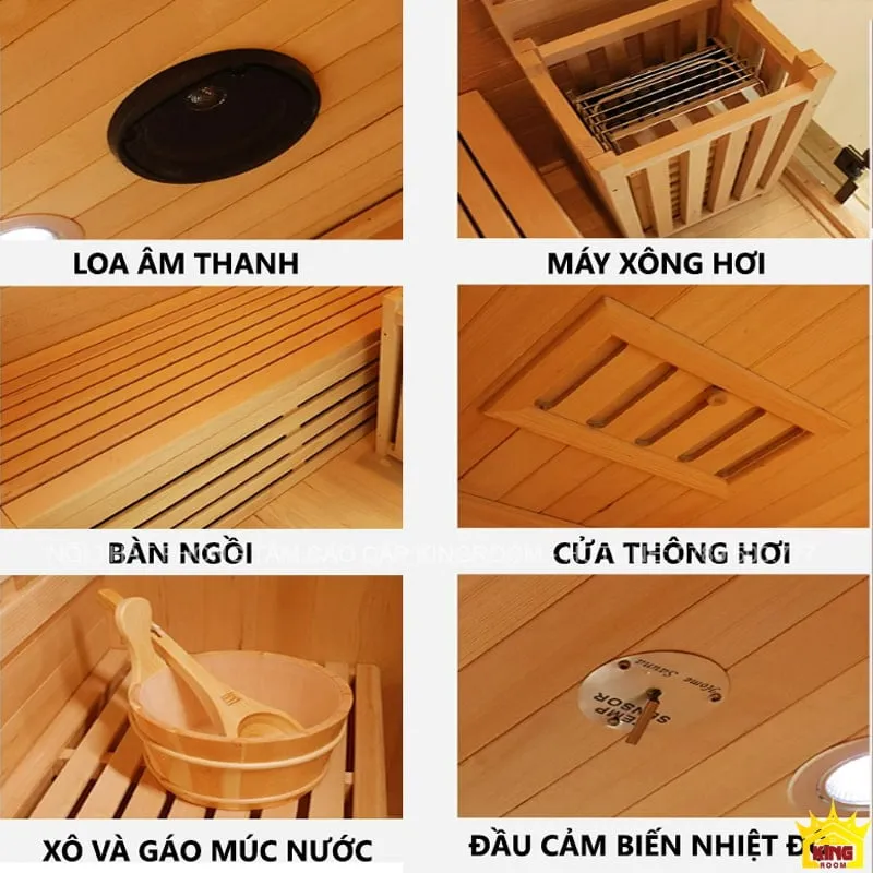 Nội thất phòng xông hơi ướt với loa âm thanh và đèn LED