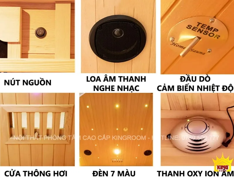 Tính năng hiện đại của phòng xông hơi bao gồm cảm biến nhiệt và loa