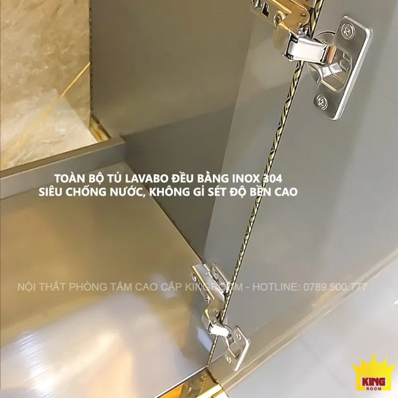 "Hệ thống phụ kiện chất lượng cao cho Tủ Lavabo Inox 304: bản lề chống gỉ, độ bền cao và khả năng chịu lực tốt