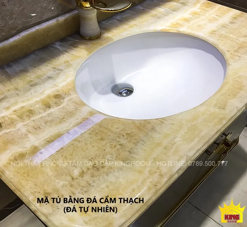 Mặt tủ lavabo đá cẩm thạch tự nhiên với bề mặt mịn, chất liệu cao cấp và đường vân đặc trưng