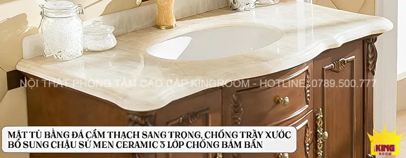 Mặt đá cẩm thạch trắng vân mây cho tủ lavabo D90