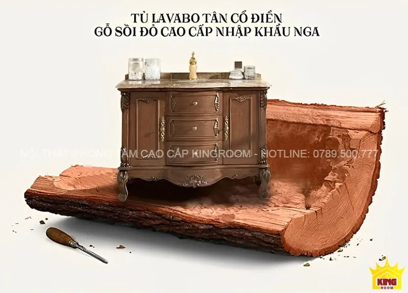 Tủ lavabo phong cách cổ điển bằng gỗ sồi tự nhiên