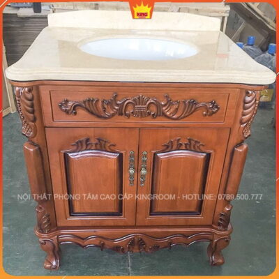 Tủ Lavabo gỗ tự nhiên NS8 chất lượng cao, chống nước và mối mọt, với mặt đá màu sáng