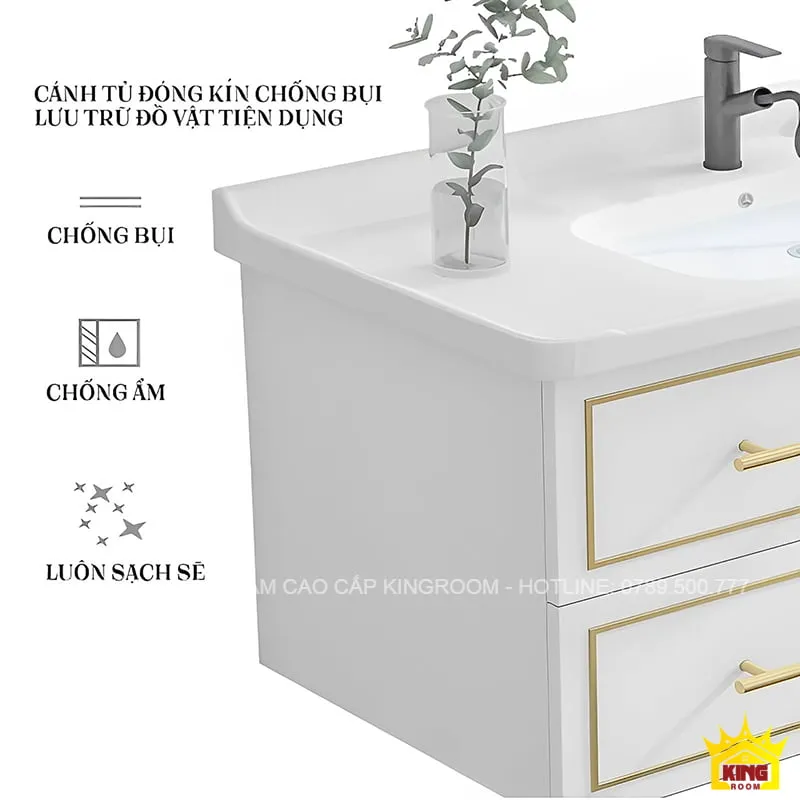 Tủ Lavabo Inox 304 cao cấp với cánh đóng kín, chống bụi và chống ẩm, luôn sạch sẽ và tiện lợi