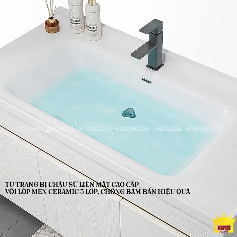 Bồn rửa mặt chất liệu cao cấp với lớp men ceramic chống bám bẩn, thuộc bộ Tủ Lavabo Inox 304 TS86.