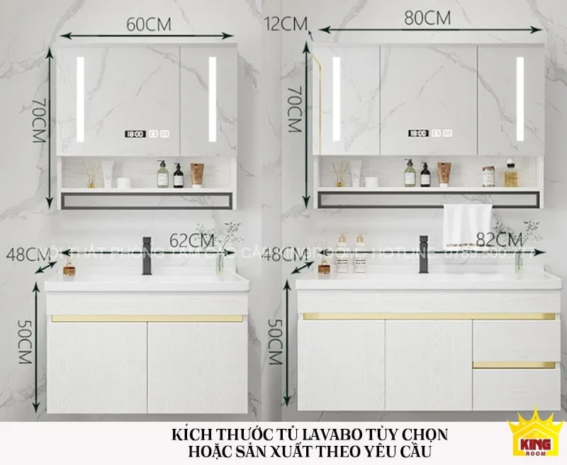 Thiết kế sang trọng của Tủ Lavabo Inox 304 TS86 với kích thước chi tiết và không gian lưu trữ thông minh