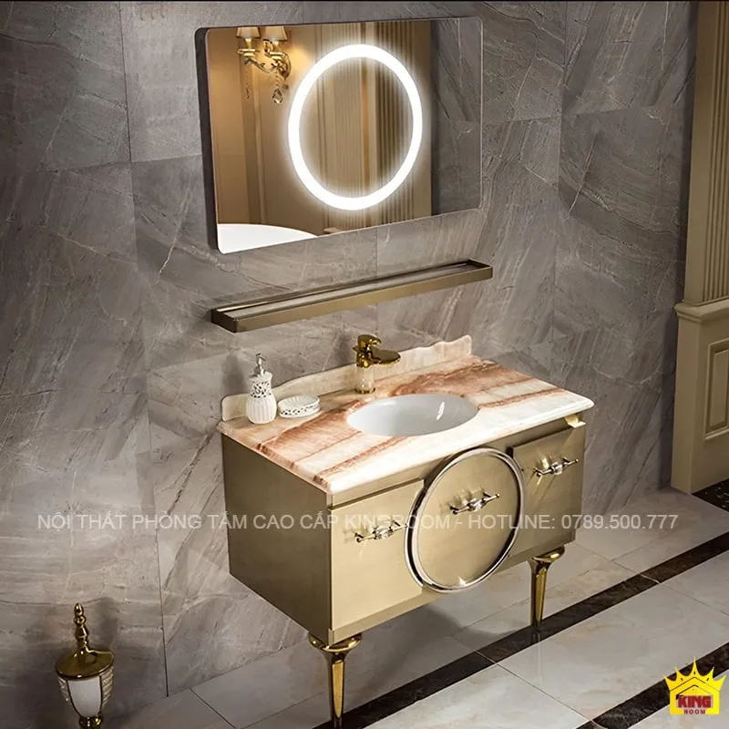 Nội thất phòng tắm cao cấp với tủ lavabo kết hợp mặt bàn đá cẩm thạch