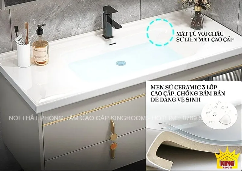 Tủ Lavabo Inox 304 TH80 với mặt men sứ 3 lớp cao cấp, vòi chậu mạ crom bền bỉ và thiết kế không bám bẩn