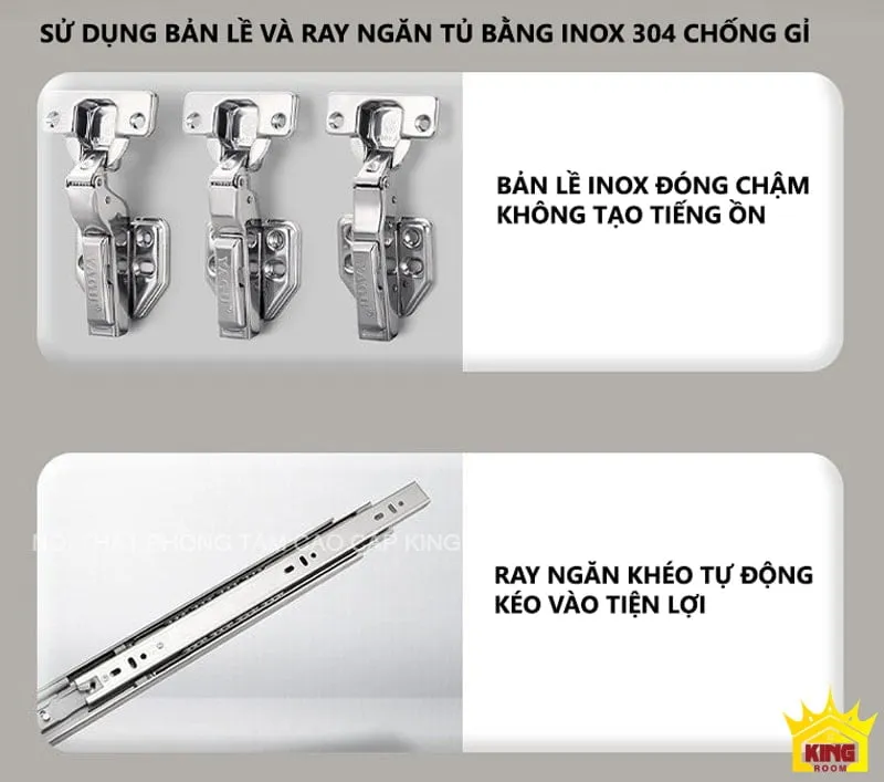 Phụ kiện ray ngăn và bản lề của Tủ Lavabo Inox 304 TH80, thiết kế đóng êm và khéo léo tự động