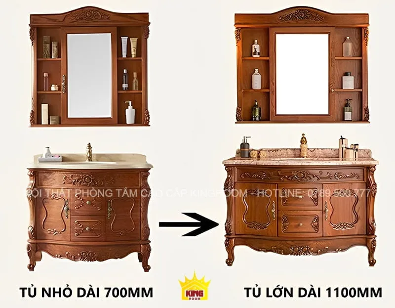 Tủ Lavabo gỗ Tân Cổ Điển DT69 màu nâu sẫm với kiểu dáng sang trọng.