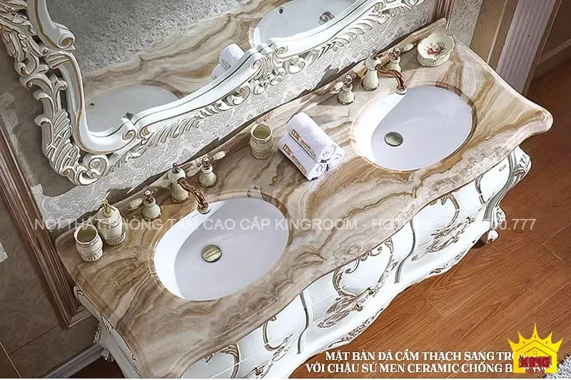 Tủ lavabo tân cổ điển với mặt bàn đá cẩm thạch vân xám K905