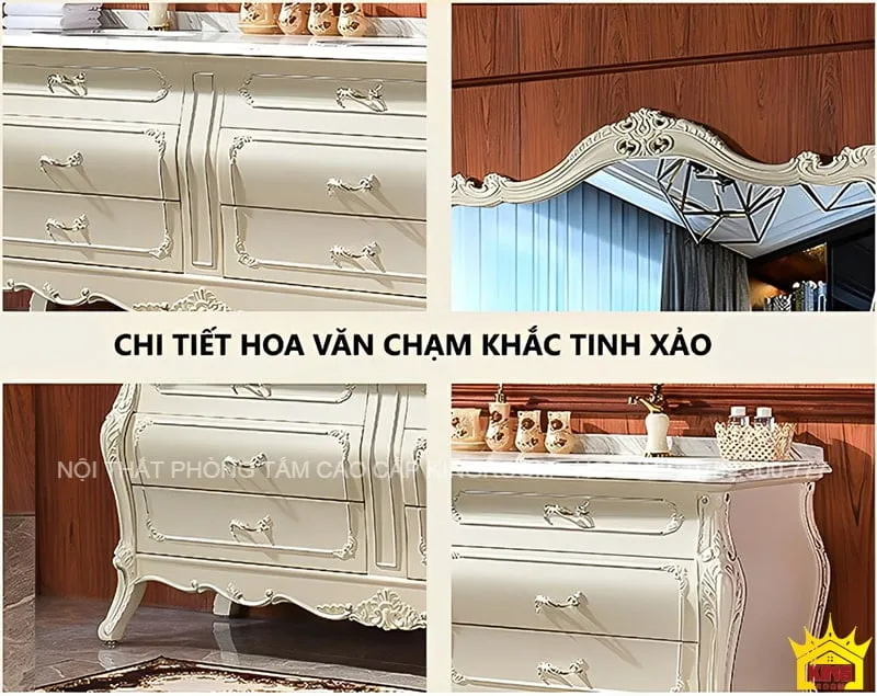 Tủ Lavabo Tân Cổ Điển MF50 với hoa văn điêu khắc tinh xảo và thiết kế thanh lịch