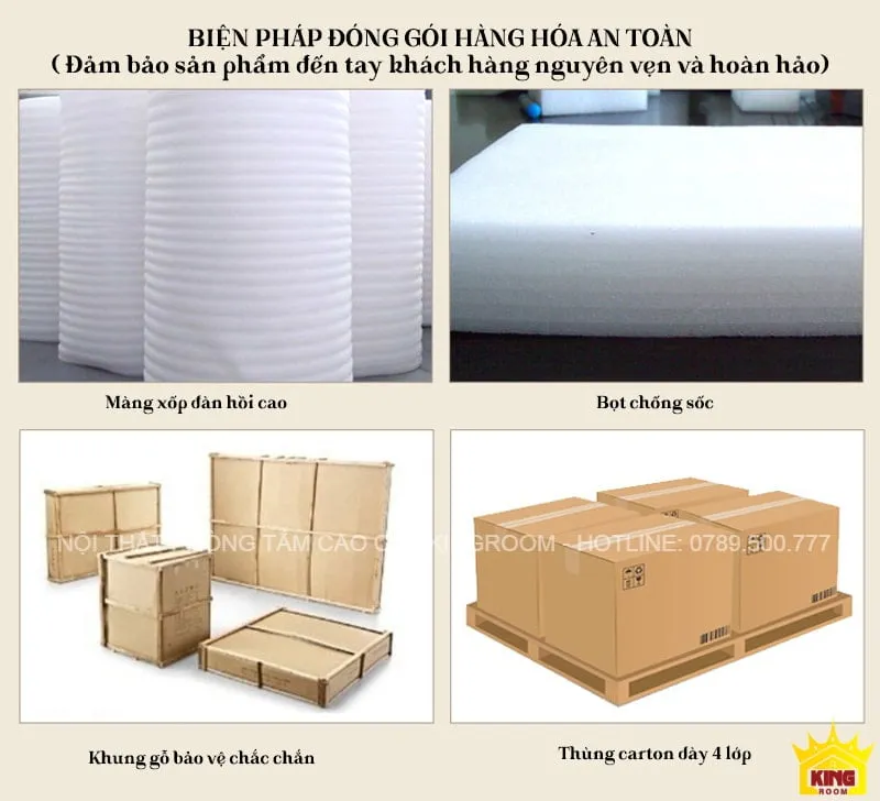 Hệ thống đóng gói sản phẩm nội thất phòng tắm bảo vệ an toàn với mút xốp, bọt chống sốc, khung gỗ và thùng carton