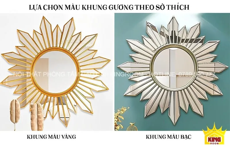 So sánh khung gương mặt trời màu vàng và bạc, cho phép lựa chọn theo sở thích cá nhân