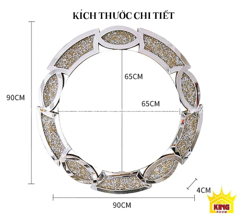 Kích thước chi tiết cho Gương Đẹp Cổ Điển RS10 với đường kính 90 cm và chiều dày 4 cm