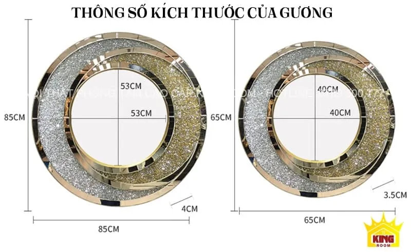 Thông số kích thước của Gương Đẹp Cổ Điển TC20, bao gồm kích thước chi tiết của từng phần