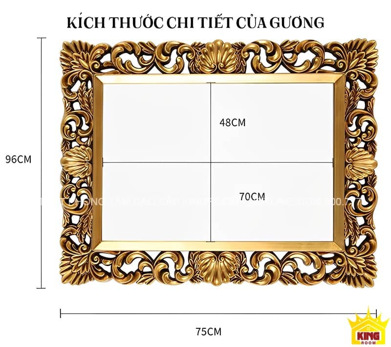 Kích thước chi tiết của Gương Tân Cổ Điển VN9 với khung vàng hoa văn