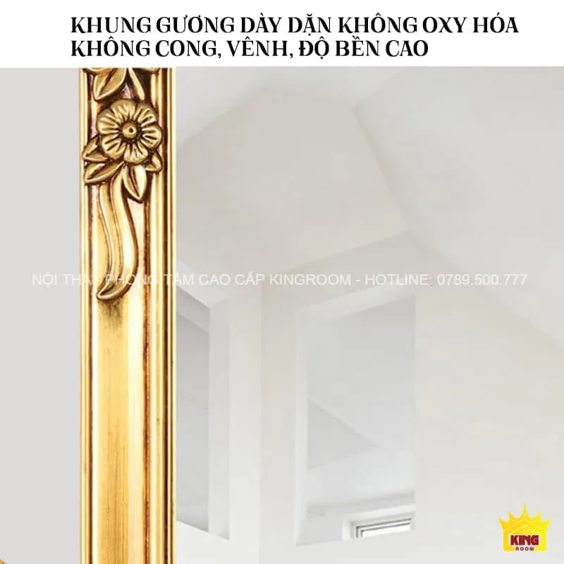 Khung gương vàng của TG50 với hoa văn chạm nổi không oxy hóa