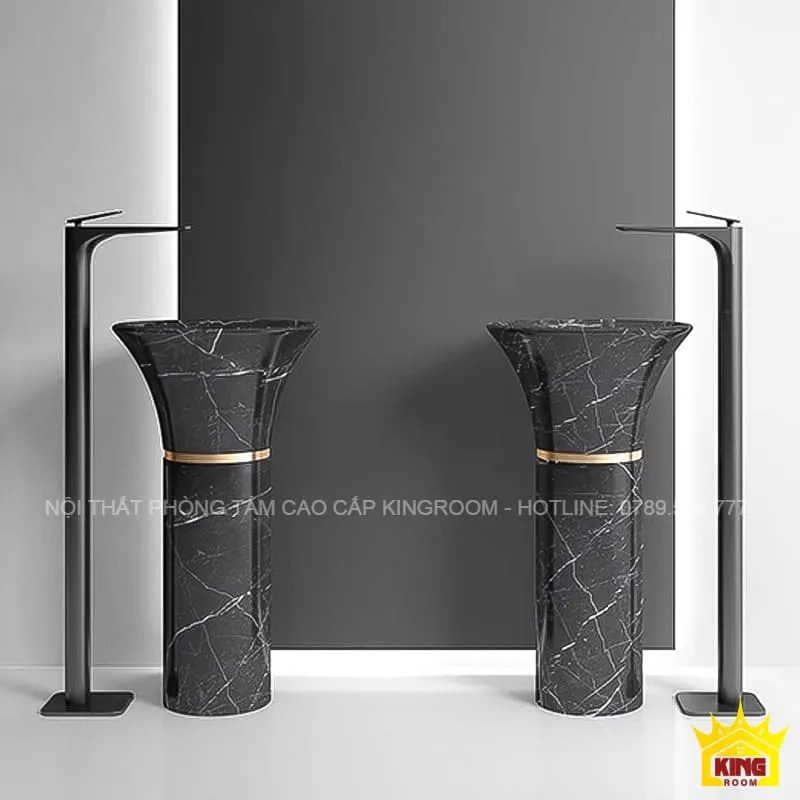 Chậu lavabo đá nguyên khối, cẩm thạch đen HU40