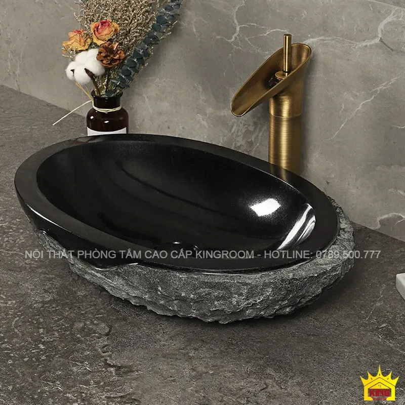 Lavabo bằng đá granite thiết kế đen bóng 