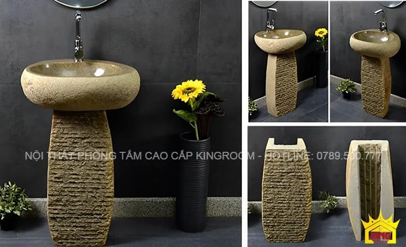 Lavabo đá cuội thiết kế đứng độc đáo