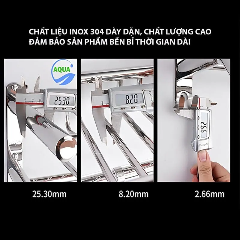 Kích thước các thanh inox được sử dụng để làm giá treo khăn S8