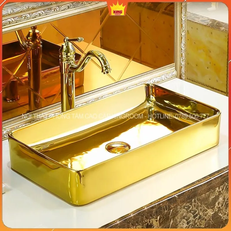 Lavabo đặt bàn mạ vàng Aqua CH60