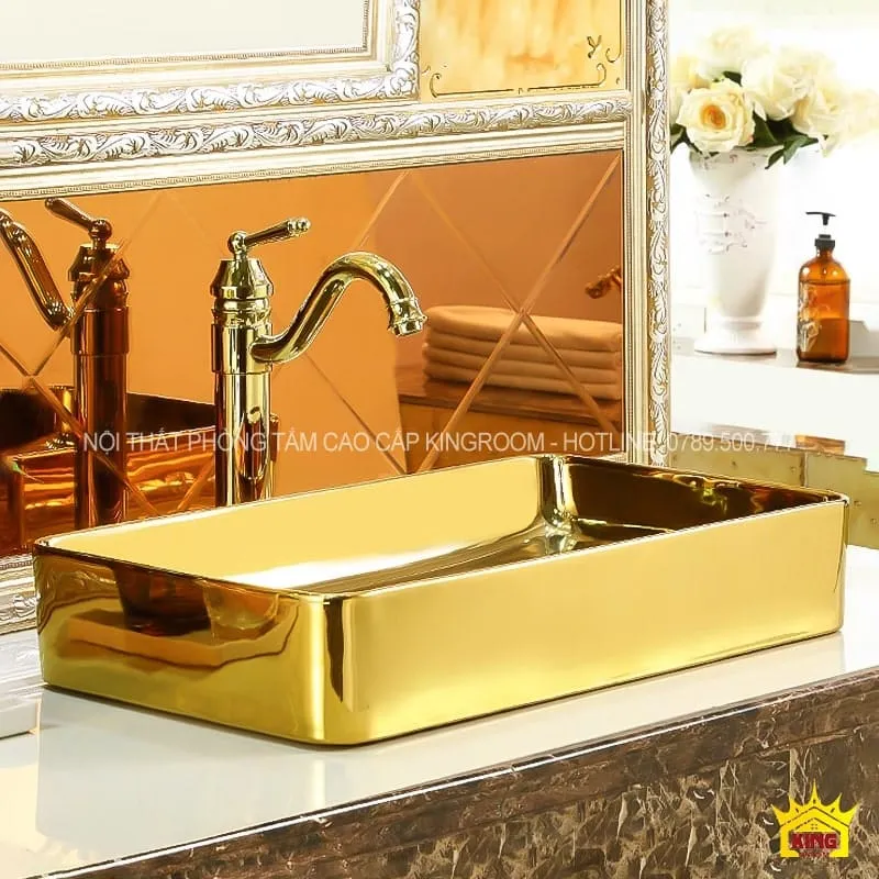 Lavabo đặt bàn mạ vàng Aqua CH60