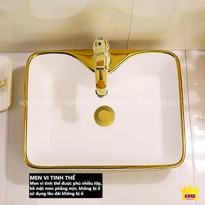 Lavabo đặt bàn mạ vàng Aqua NB10 phủ men vi tinh thế