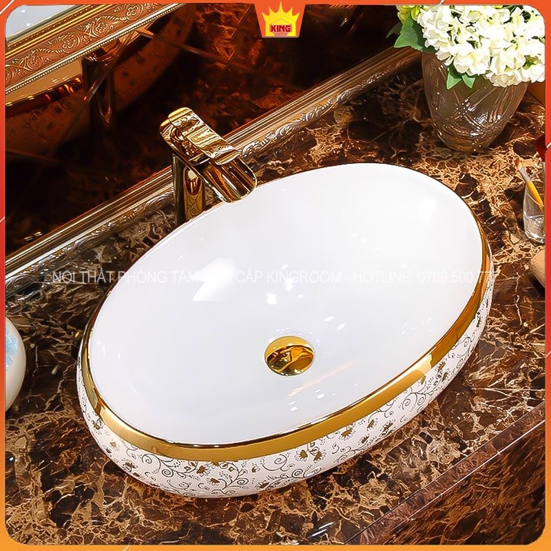 Lavabo đặt bàn mạ vàng hoa văn Aqua HB30