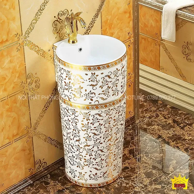 Lavabo đứng mạ vàng hoa văn Aqua VG5