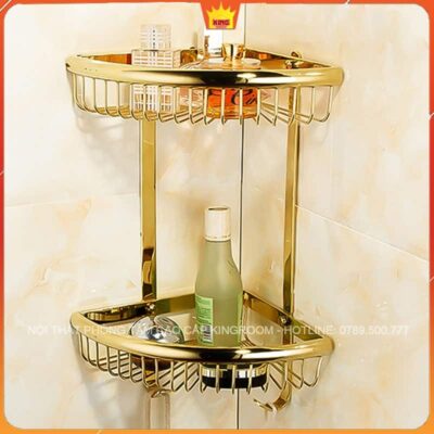 Kệ góc đôi bằng đồng mạ vàng của bộ phụ kiện nhà tắm