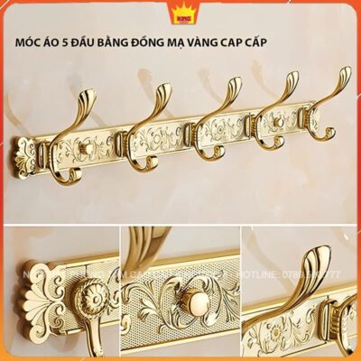 Móc áo 5 đầu bằng đồng mạ vàng với chi tiết hoa văn tinh tế-kingroom