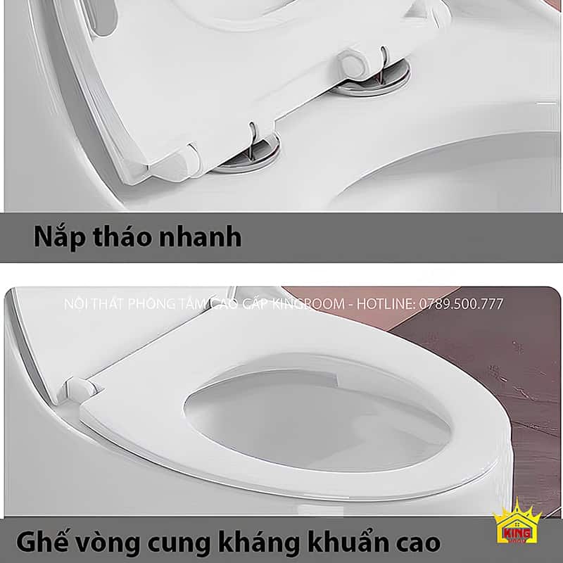 Ghế vòng cung và nắp tháo nhanh giúp vệ sinh dễ dàng.