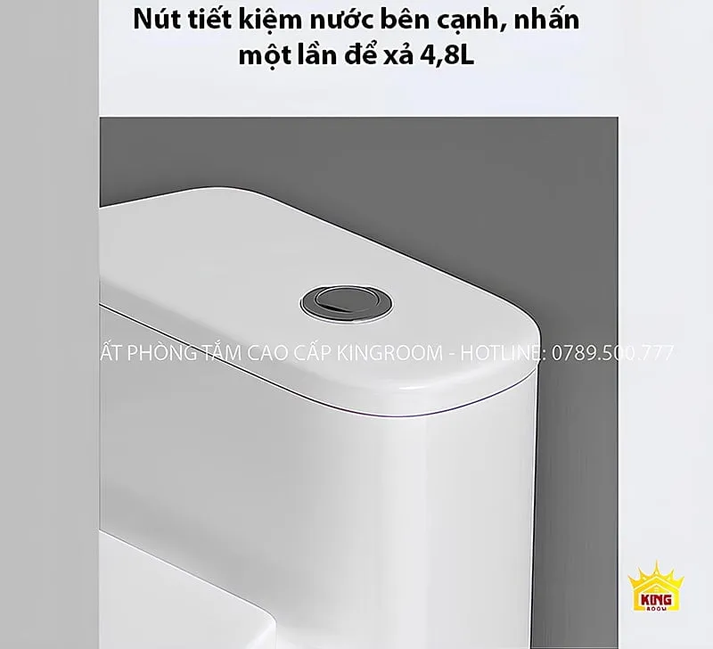 Nút tiết kiệm nước của bồn cầu cho phép xả nước chỉ với 4,8L.