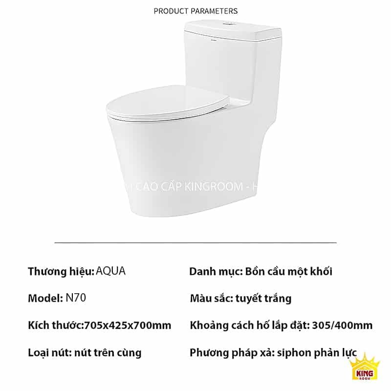 Bồn cầu liền khối với thông số kỹ thuật.