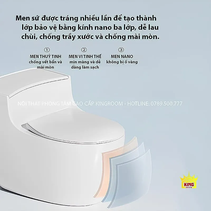 Bồn cầu với nhiều lớp men bảo vệ chống mài mòn.