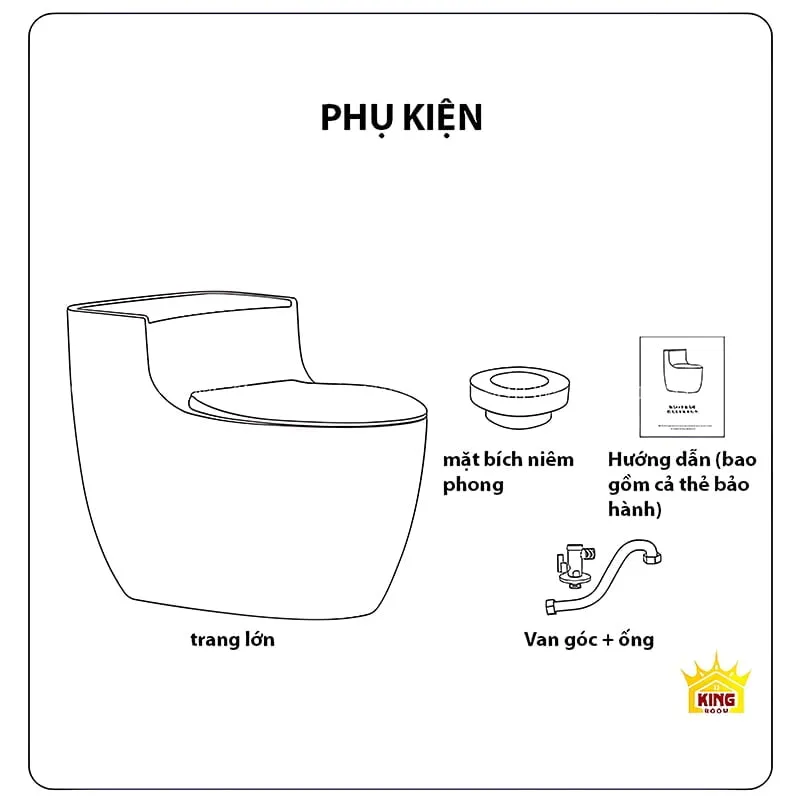 Các phụ kiện đi kèm với bồn cầu bao gồm van góc và mặt bích niêm phong.