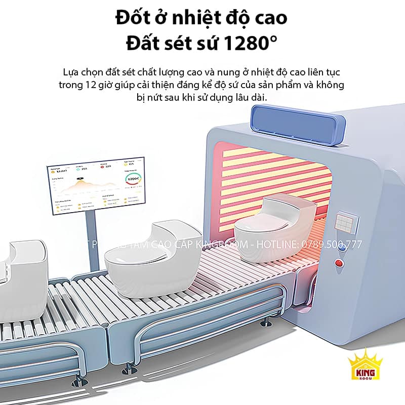 Bồn cầu trong dây chuyền sản xuất với nhiệt độ nung cao.