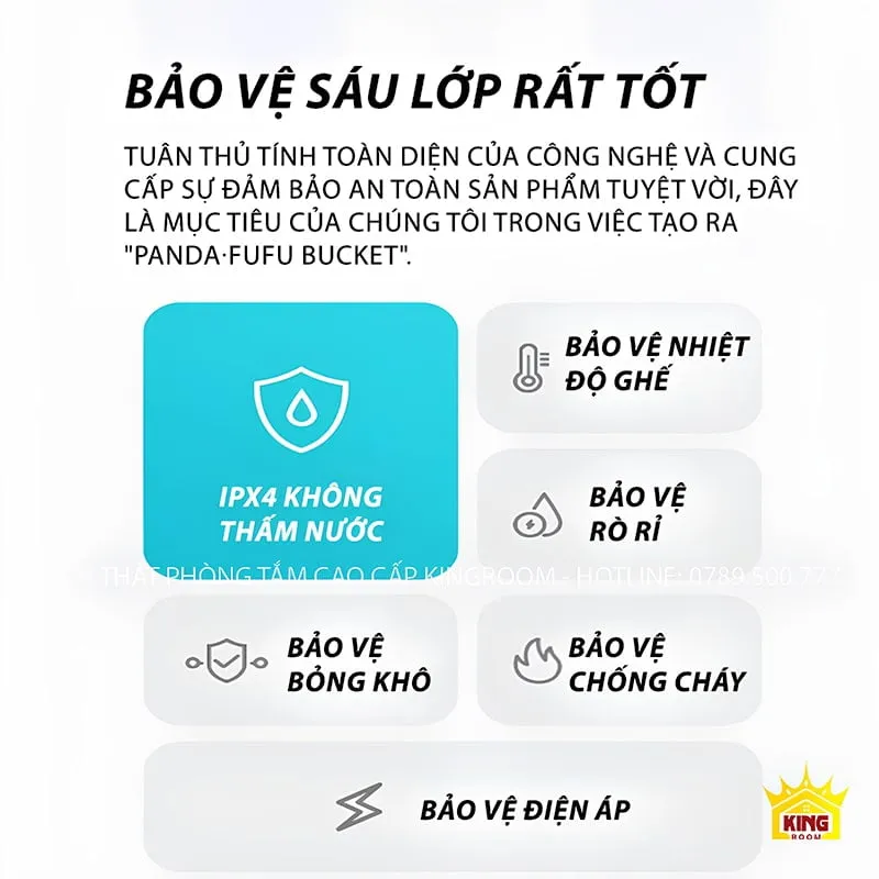 Bồn cầu thông minh với bảo vệ IPX4, chống thấm nước, bảo vệ nhiệt độ và chống cháy.