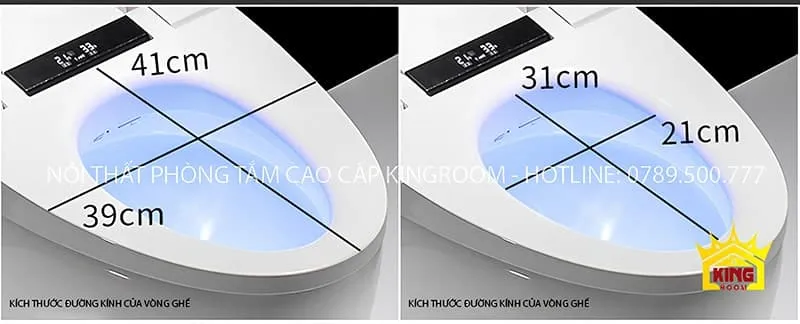 Kích thước vòng ghế của bồn cầu thông minh JF9 với các đường kính đo được hiển thị.