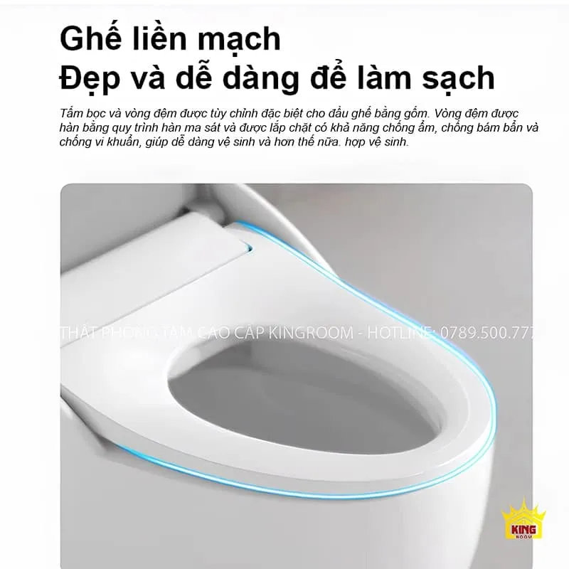 Ghế liền mạch của bồn cầu thông minh KS5, dễ dàng làm sạch với thiết kế chống bám bẩn và chống vi khuẩn.