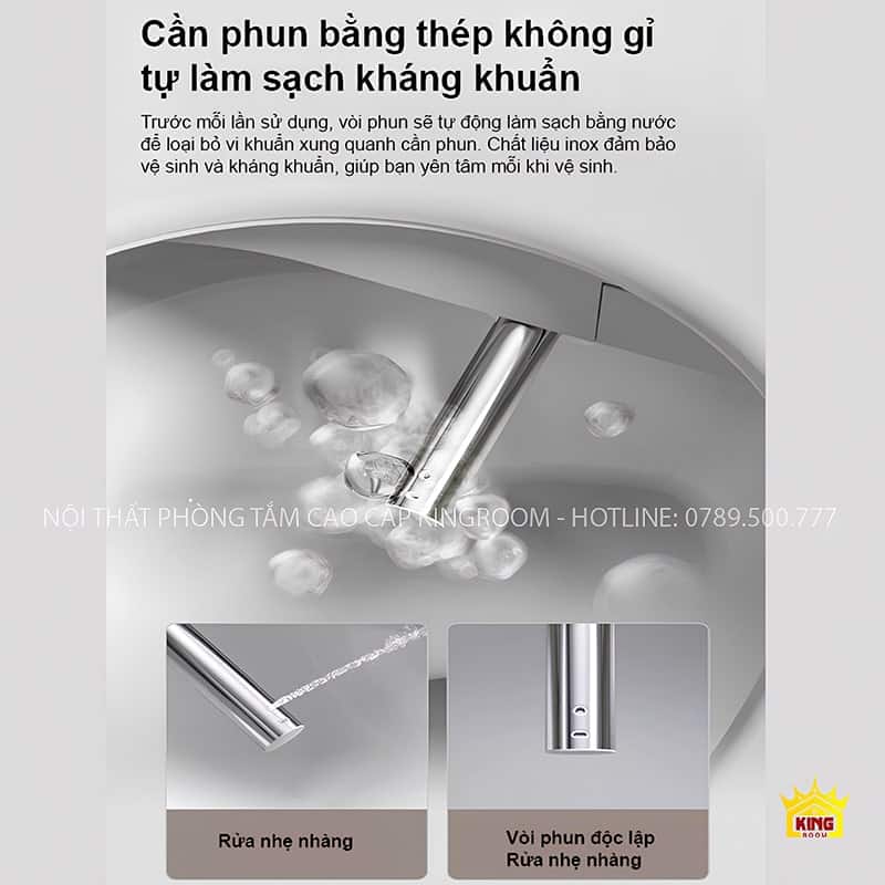 Cần phun bằng thép không gỉ của bồn cầu thông minh KS5, tự làm sạch và kháng khuẩn hiệu quả.